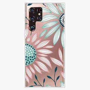 For Samaung Galaxy S22 Ultra 5G Painted Pattern High Transparent TPU Phone Case(Pink Green Flower)