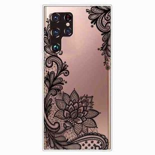 For Samaung Galaxy S22 Ultra 5G Painted Pattern High Transparent TPU Phone Case(Black Rose)