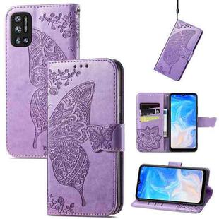 For DOOGEE N40 Pro Butterfly Love Flowers Embossed Horizontal Flip Leather Case with Holder & Card Slots & Wallet & Lanyard(Light Purple)