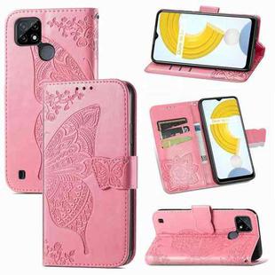 For OPPO Realme C21Y Butterfly Love Flowers Embossed Horizontal Flip Leather Case with Holder & Card Slots & Wallet & Lanyard(Pink)