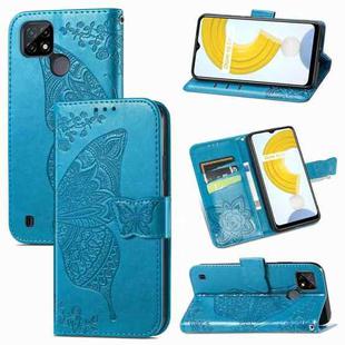 For OPPO Realme C21Y Butterfly Love Flowers Embossed Horizontal Flip Leather Case with Holder & Card Slots & Wallet & Lanyard(Blue)