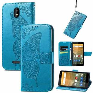 For Vodafone Smart E11 Butterfly Love Flowers Embossed Horizontal Flip Leather Case with Holder & Card Slots & Wallet & Lanyard(Blue)