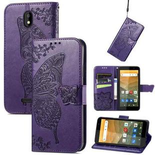 For Vodafone Smart E11 Butterfly Love Flowers Embossed Horizontal Flip Leather Case with Holder & Card Slots & Wallet & Lanyard(Dark Purple)