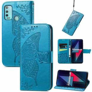 For Wiko Power U30 Butterfly Love Flowers Embossed Horizontal Flip Leather Case with Holder & Card Slots & Wallet & Lanyard(Blue)