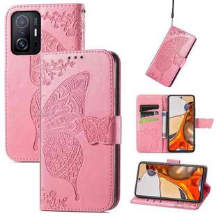 For Xiaomi Mi 11T / 11T Pro Butterfly Love Flowers Embossed Horizontal Flip Leather Case with Holder & Card Slots & Wallet & Lanyard(Pink)