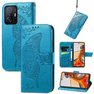 For Xiaomi Mi 11T / 11T Pro Butterfly Love Flowers Embossed Horizontal Flip Leather Case with Holder & Card Slots & Wallet & Lanyard(Blue)