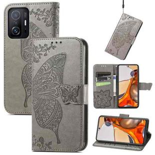 For Xiaomi Mi 11T / 11T Pro Butterfly Love Flowers Embossed Horizontal Flip Leather Case with Holder & Card Slots & Wallet & Lanyard(Grey)