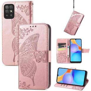 For Honor Play 5T Youth Butterfly Love Flowers Embossed Horizontal Flip Leather Case with Holder & Card Slots & Wallet & Lanyard(Rose Gold)