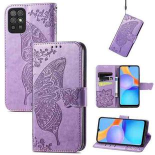 For Honor Play 5T Youth Butterfly Love Flowers Embossed Horizontal Flip Leather Case with Holder & Card Slots & Wallet & Lanyard(Light Purple)