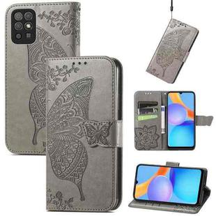 For Honor Play 5T Youth Butterfly Love Flowers Embossed Horizontal Flip Leather Case with Holder & Card Slots & Wallet & Lanyard(Grey)