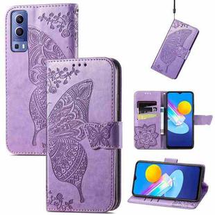 For vivo Y72 5G Butterfly Love Flowers Embossed Horizontal Flip Leather Case with Holder & Card Slots & Wallet & Lanyard(Light Purple)