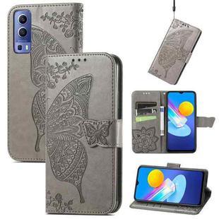 For vivo Y72 5G Butterfly Love Flowers Embossed Horizontal Flip Leather Case with Holder & Card Slots & Wallet & Lanyard(Grey)