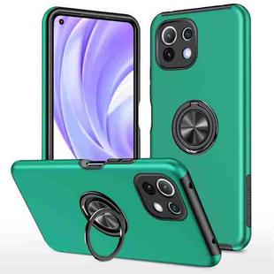 For Xiaomi Mi 11 Lite 5G PC + TPU Shockproof Magnetic Phone Case with Invisible Ring Holder(Dark Green)