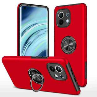 For Xiaomi Mi 11 PC + TPU Shockproof Magnetic Phone Case with Invisible Ring Holder(Red)