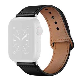 Leather Watch Band For Apple Watch Ultra 49mm / Series 8&7 45mm / SE 2&6&SE&5&4 44mm / 3&2&1 42mm(Black + Black Buckle)