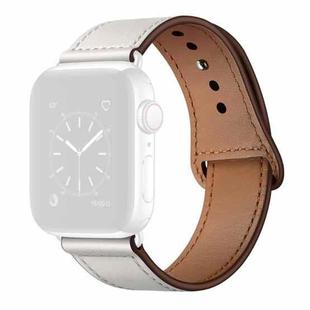 Leather Watch Band For Apple Watch Series 8&7 41mm / SE 2&6&SE&5&4 40mm / 3&2&1 38mm(White Stitch Pattern + Silver Buckle)