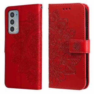 For Motorola Edge 20 7-petal Flowers Embossing Horizontal Flip Leather Phone Case with Holder & Card Slots(Red)