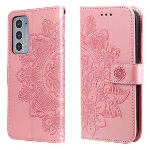 For Motorola Edge 20 7-petal Flowers Embossing Horizontal Flip Leather Phone Case with Holder & Card Slots(Rose Gold)