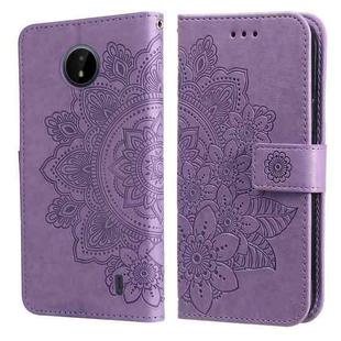 For Nokia C20 / C10 7-petal Flowers Embossing Horizontal Flip Leather Phone Case with Holder & Card Slots(Light Purple)