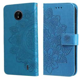 For Nokia C20 / C10 7-petal Flowers Embossing Horizontal Flip Leather Phone Case with Holder & Card Slots(Blue)