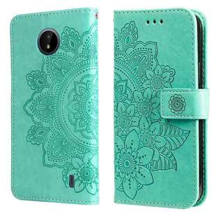 For Nokia C20 / C10 7-petal Flowers Embossing Horizontal Flip Leather Phone Case with Holder & Card Slots(Green)