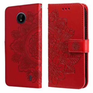 For Nokia C20 / C10 7-petal Flowers Embossing Horizontal Flip Leather Phone Case with Holder & Card Slots(Red)