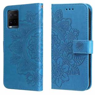 For vivo Y21 / Y21s / Y33s 7-petal Flowers Embossing Horizontal Flip Leather Phone Case with Holder & Card Slots(Blue)