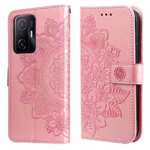 For Xiaomi 11T / 11T Pro 7-petal Flowers Embossing Horizontal Flip Leather Phone Case with Holder & Card Slots(Rose Gold)