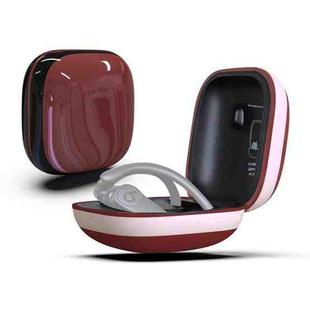 Mirror Surface Silicone + PC Wireless Earphone Protective Case for Beats Powerbeats Pro(Dark Red+White)