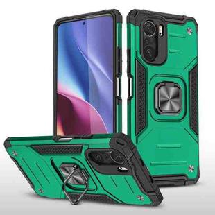 For Xiaomi Redmi K40 Magnetic Armor Shockproof Phone Case with Metal Ring Holder(Dark Green)