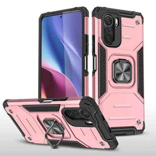 For Xiaomi Redmi K40 Magnetic Armor Shockproof Phone Case with Metal Ring Holder(Rose Gold)