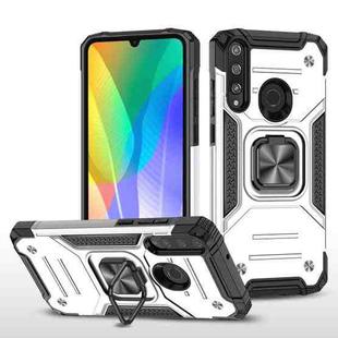 For Huawei Y6P Magnetic Armor Shockproof Phone Case with Metal Ring Holder(Silver)