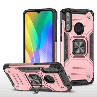 For Huawei Y6P Magnetic Armor Shockproof Phone Case with Metal Ring Holder(Rose Gold)