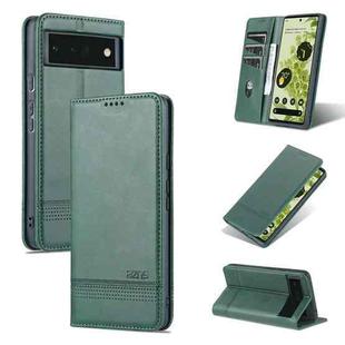 For Google Pixel 6 AZNS Magnetic Calf Texture Horizontal Flip Phone Leather Case(Dark Green)