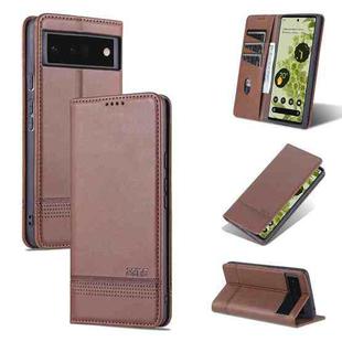 For Google Pixel 6 Pro AZNS Magnetic Calf Texture Horizontal Flip Phone Leather Case(Dark Brown)