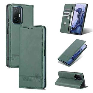 For Xiaomi Mi 11T / 11T Pro AZNS Magnetic Calf Texture Horizontal Flip Phone Leather Case(Dark Green)