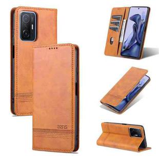 For Xiaomi Mi 11T / 11T Pro AZNS Magnetic Calf Texture Horizontal Flip Phone Leather Case(Light Brown)