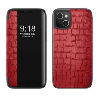 For iPhone 13 mini Crocodile Texture Windows View Horizontal Flip Leather Case (Red)