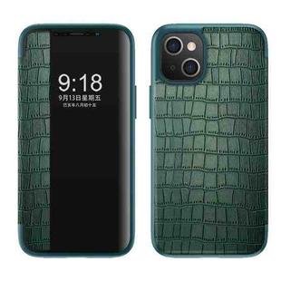 For iPhone 13 mini Crocodile Texture Windows View Horizontal Flip Leather Case (Green)