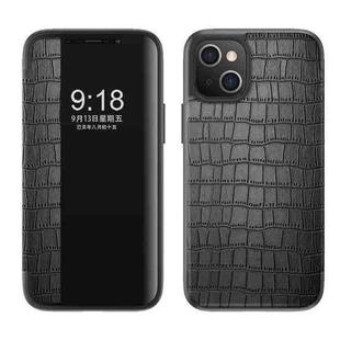 Crocodile Texture Windows View Horizontal Flip Leather Case For iPhone 13(Black)