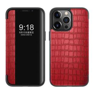 For iPhone 13 Pro Crocodile Texture Windows View Horizontal Flip Leather Case (Red)