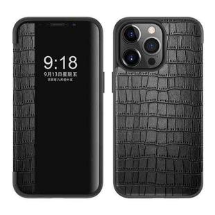 Crocodile Texture Windows View Horizontal Flip Leather Case For iPhone 13 Pro Max(Black)