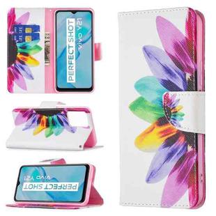 For vivo Y21 Colored Drawing Pattern Horizontal Flip Phone Leather Case with Holder & Card Slots & Wallet(Sun Flower)