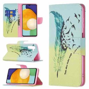 For Samsung Galaxy A13 5G Colored Drawing Pattern Horizontal Flip Phone Leather Case with Holder & Card Slots & Wallet(Feather)