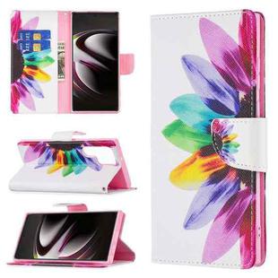 For Samsung Galaxy S22 Ultra 5G Colored Drawing Pattern Horizontal Flip Phone Leather Case with Holder & Card Slots & Wallet(Sun Flower)