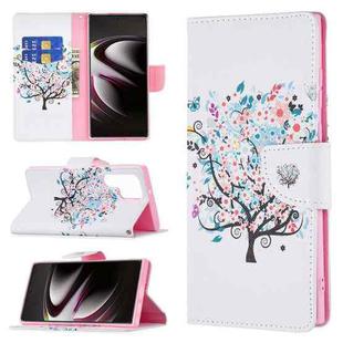 For Samsung Galaxy S22 Ultra 5G Colored Drawing Pattern Horizontal Flip Phone Leather Case with Holder & Card Slots & Wallet(Tree)