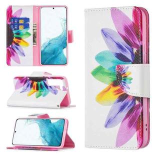 For Samsung Galaxy S22 5G Colored Drawing Pattern Horizontal Flip Phone Leather Case with Holder & Card Slots & Wallet(Sun Flower)