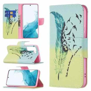 For Samsung Galaxy S22 5G Colored Drawing Pattern Horizontal Flip Phone Leather Case with Holder & Card Slots & Wallet(Feather)