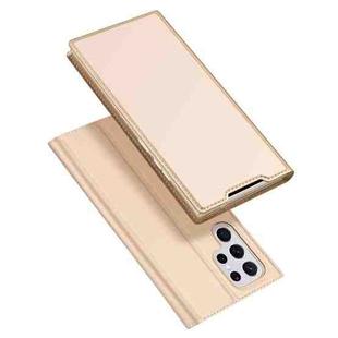For Samsung Galaxy S22 Ultra 5G DUX DUCIS Skin Pro Series Horizontal Flip Leather Phone Case with Holder & Card Slots(Gold)