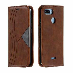 For Xiaomi Redmi 6 Splicing Color Magnetic Hem Horizontal Flip Leather Case with Holder & Card Slots(Brown)